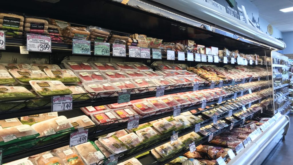  Picture of whole foods at a grocery store like chicken/ pork/ steak, good examples of what your protein intake should consist of.